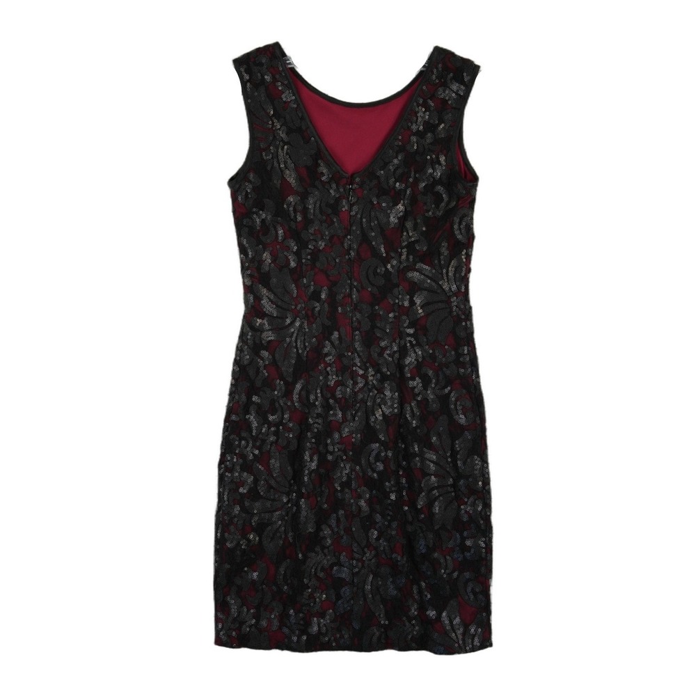 Cache Sheath Dress Women's‎ Size 2 Black Burgundy Sequin Floral Lace Cocktail